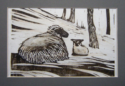Ewe+Lamb woodcut
